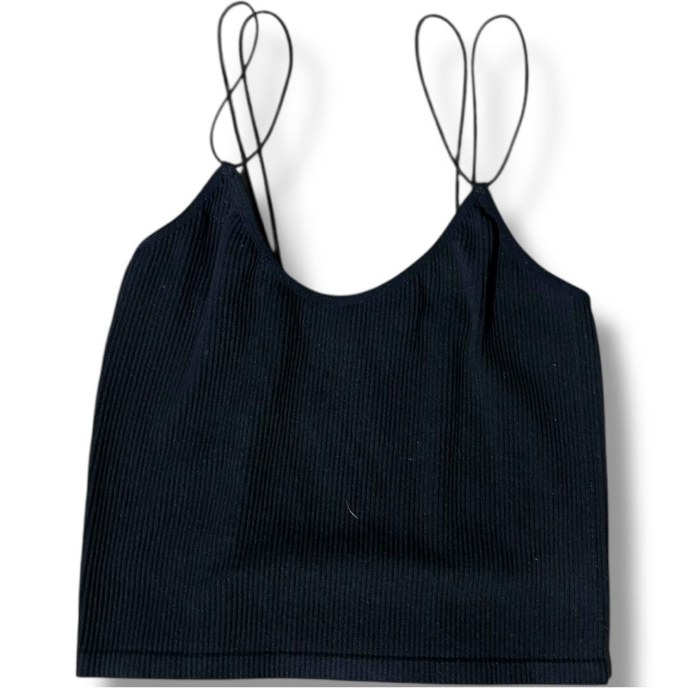 Zara Charcoal Scoop Neck Ribbed Skinny Double Strap Cropped  Camisole Top - Picture 11 of 13